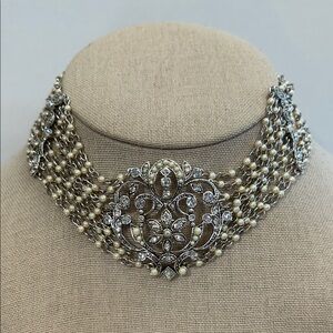 Monet Silver and Pearl Choker Necklace